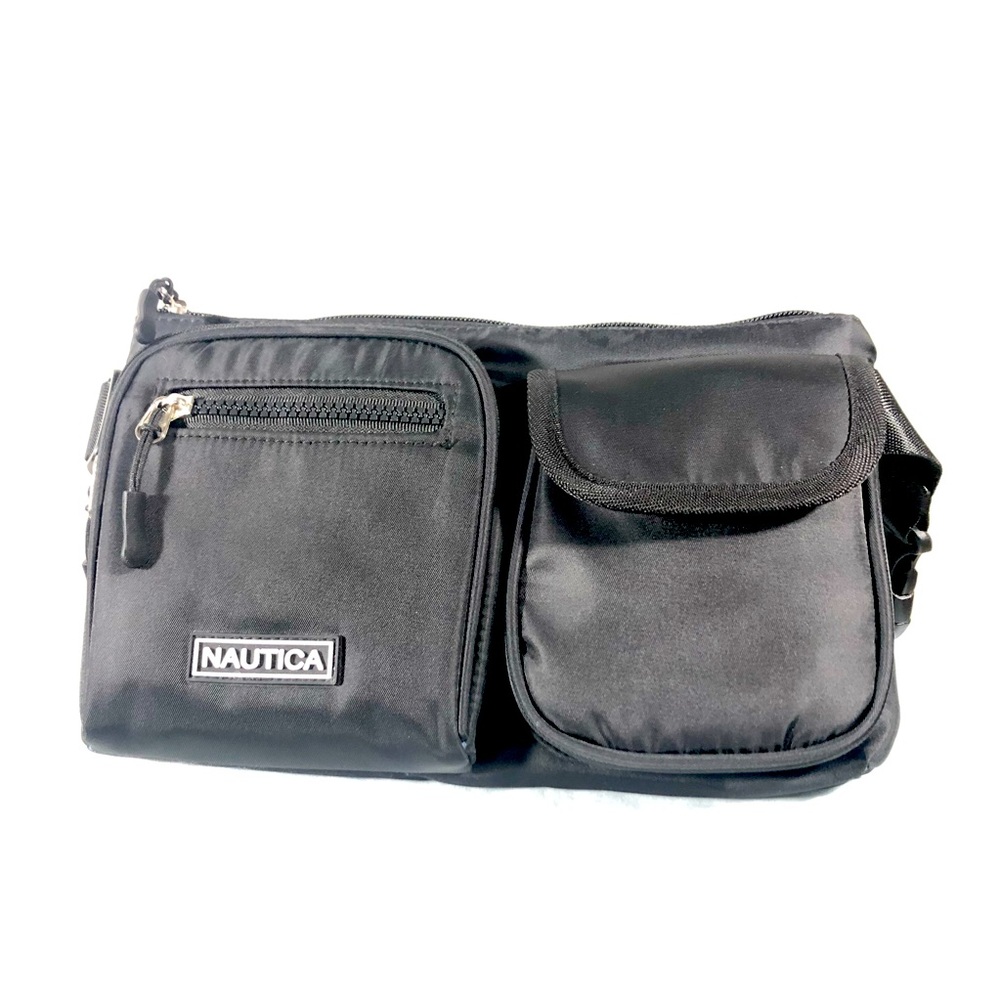 Nautica NWT Black Zip Fanny Pack Waist Bag Crossbody Multi-Pocket Adjustable